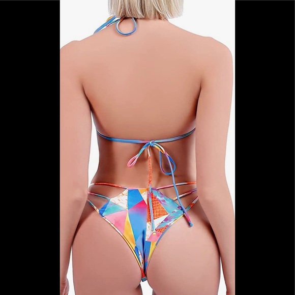 NWT Bandage Bikini GEOMETRICAL Print  Two Piece THONG  String Swimsuit - Picture 4 of 8
